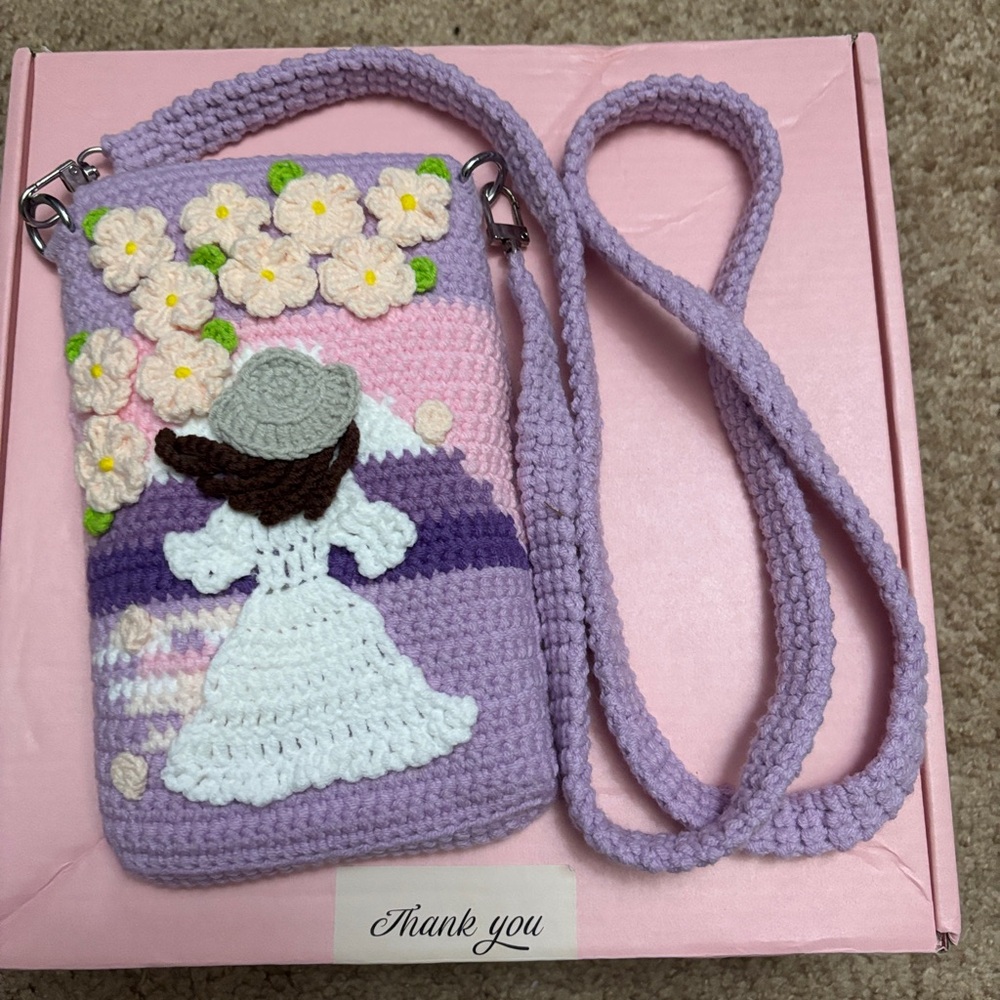 Handcrafted Lavender Crochet Crossbody Phone Bag